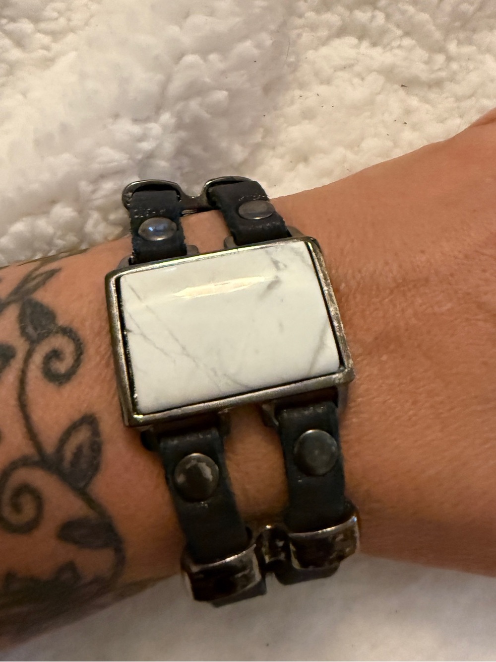 Leatherock vintage Leather Bracelet Watch with White Stone Inlay